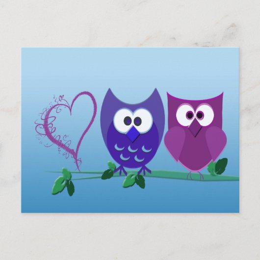 Carte Postale Chouettes mignonnes et coeur (Devant)