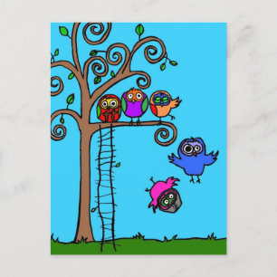 Carte Postale Chouettes pour bébés Apprendre à voler