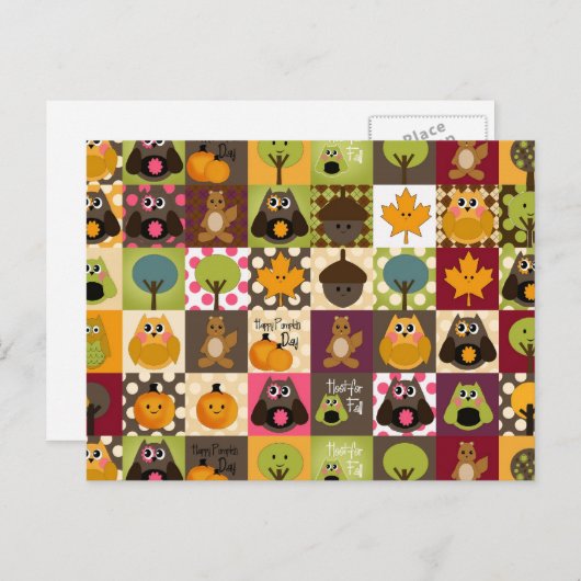 Carte Postale Chouettes Rustiques Automne/Automne (Devant / Derrière)