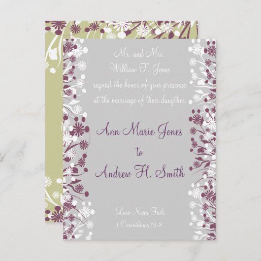 Carte Postale Chrétien Floral Mariage Graphe Twist Plum Grey (Devant / Derrière)