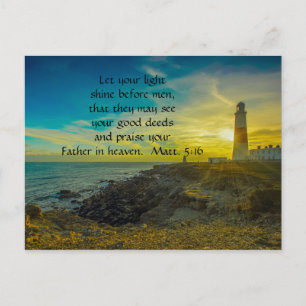 Carte postale chrétienne biblique de phare au couc