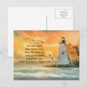 Carte postale chrétienne des mouettes du phare ave (Devant / Derrière)