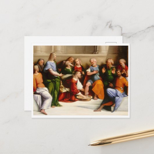 Carte Postale Christ Laver les pieds des disciples, Garofalo (Devant/Arrière en situation)