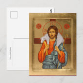 Carte Postale Christ le bon berger orthodoxe icône chrétienne or (Devant / Derrière)