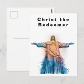 Carte Postale Christ le Rédempteur Rio de Janeiro Aquarelle  (Devant / Derrière)