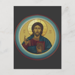 Carte Postale Christ Pantocrator byzantin Mosaïque Art Rond