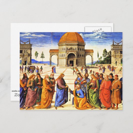 Carte Postale Christ Poser les clés à saint Pierre, art (Devant / Derrière)