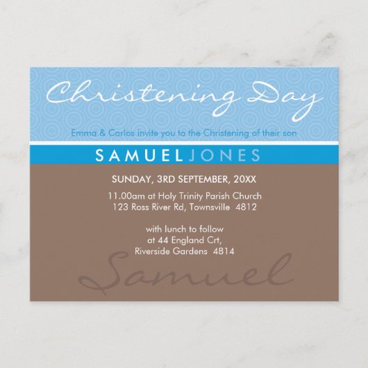 Carte Postale CHRISTENING INVITATION tout simplement super bleu  (Devant)