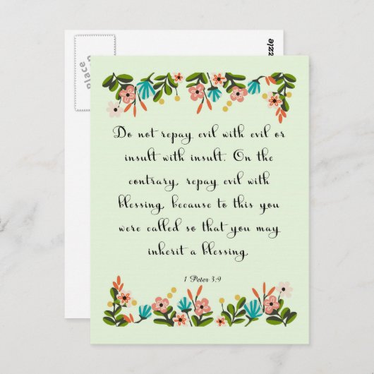 Carte Postale Christian Citation Art - 1 Pierre 3:9 (Devant / Derrière)
