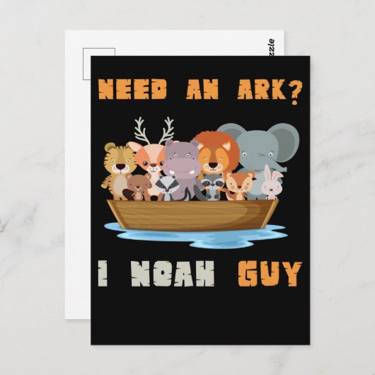 Carte Postale Christian Cute Animaux Noah Ark Pun Religieux (Devant / Derrière)