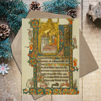 Carte Postale Christian Noël Nativité Scène Médiévale