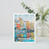 Carte Postale Christianshavn Kobenhavn Travel Place aquarelle (Debout devant)