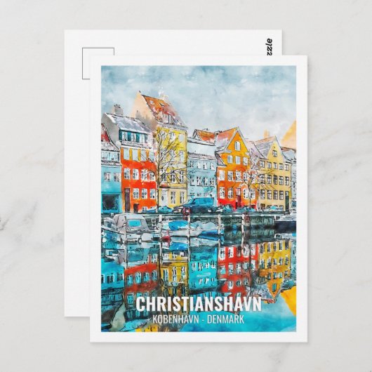 Carte Postale Christianshavn Kobenhavn Travel Place aquarelle (Devant / Derrière)