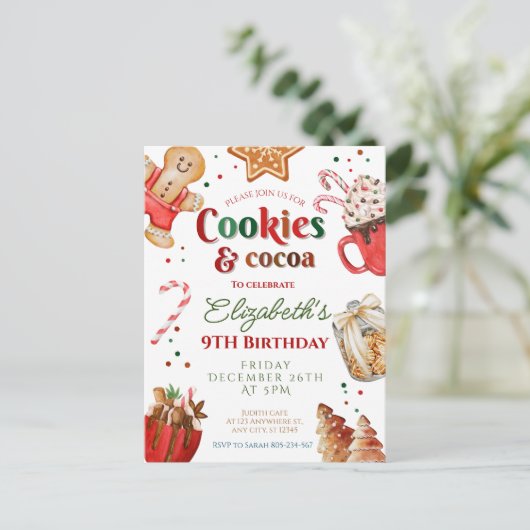 Carte Postale Christmas birthday cookies and cocoa Festive (Debout devant)