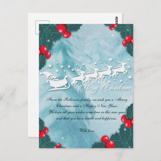 Carte Postale Christmas Card With Santa's Reindeer (Devant / Derrière)