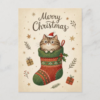 Carte Postale Christmas Cat in Stocking
