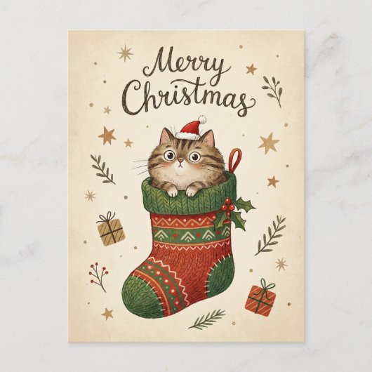 Carte Postale Christmas Cat in Stocking (Devant)