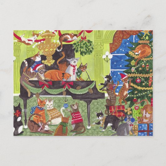 Carte Postale Christmas Cats playing Piano Holiday Card (Devant)
