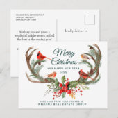 Carte Postale Christmas Deer Antlers Vacances Salutation d'entre (Devant / Derrière)