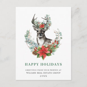 Carte Postale Christmas Deer Poinsettia Christmas Corporate Post
