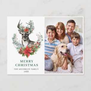 Carte Postale Christmas Deer Poinsettia Salutation Holiday PHOTO