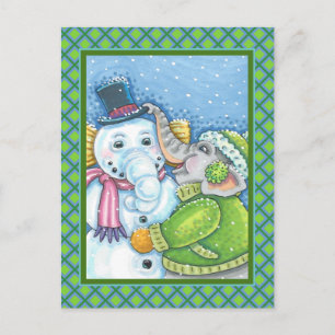 CARTE POSTALE CHRISTMAS ÉLÉPHANT CONSTRUCTION CUTE PACHYDERM SNO