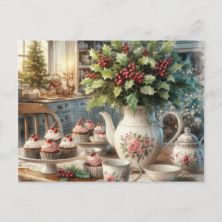 Carte Postale Christmas Farmhouse Tea Party Postcard