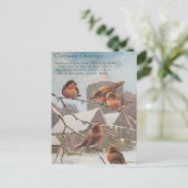 Carte Postale CHRISTMAS GREETINGS  five robins on branches (Debout devant)