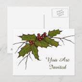 Carte Postale Christmas Holly Feuilles, Twigs, Berries : Art (Devant / Derrière)