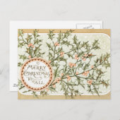 Carte Postale Christmas Holly Jolie Antique Salutation (Devant / Derrière)