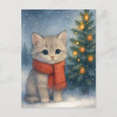 Carte Postale Christmas Kitten Postcard Cute Cat in Red Scarf (Devant)