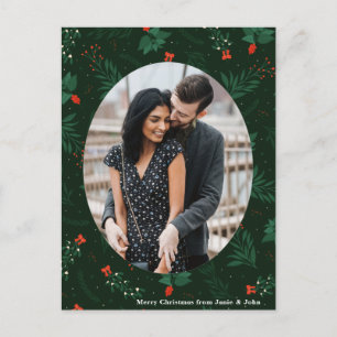 Carte Postale Christmas Love Couple Photo Chic Green Mistletoe