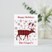 Carte Postale Christmas Moose, Deer, elk, caribou, red plaids (Debout devant)