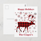 Carte Postale Christmas Moose, Deer, elk, caribou, red plaids (Devant / Derrière)