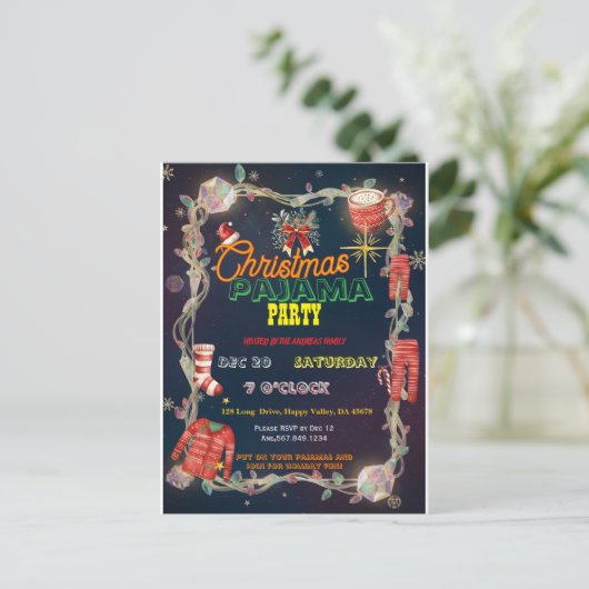 Carte Postale Christmas Pajama Party | Holiday Family Invite (Debout devant)