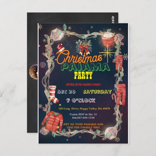 Carte Postale Christmas Pajama Party | Holiday Family Invite (Devant / Derrière)