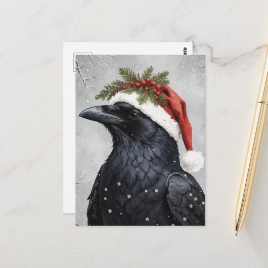 Carte Postale Christmas Raven (Devant/Arrière en situation)