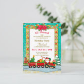 Carte Postale Christmas Train Birthday - All Aboard Kids Party (Debout devant)