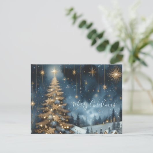 Carte Postale Christmas tree & starry night postcard (Debout devant)