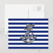 Carte Postale Chrome Comme Ancre de corde sur les rayures nautiq (Devant / Derrière)