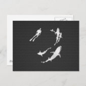 Carte Postale Chrome comme Plongeur avec requins sur fibre de ca (Devant / Derrière)