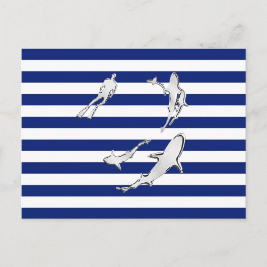 Carte Postale Chrome Comme Plongeur et requins sur les rayures n (Devant)