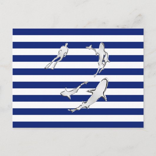 Carte Postale Chrome Comme Plongeur et requins sur les rayures n (Devant)