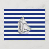 Carte Postale Chrome Sailboat sur les rayures nautiques (Devant)
