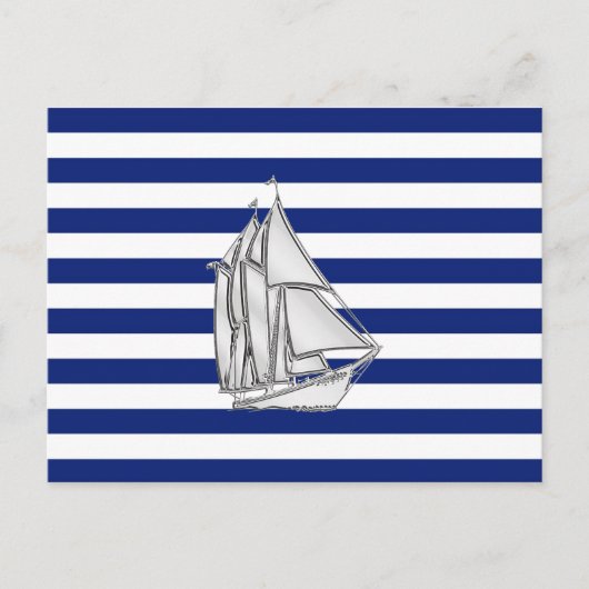 Carte Postale Chrome Sailboat sur les rayures nautiques (Devant)