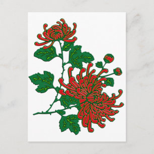 Carte Postale Chrysanthèmes d'araignée chinois - rouge profond