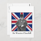 Carte Postale Churchill posant avec le drapeau britannique (Devant / Derrière)