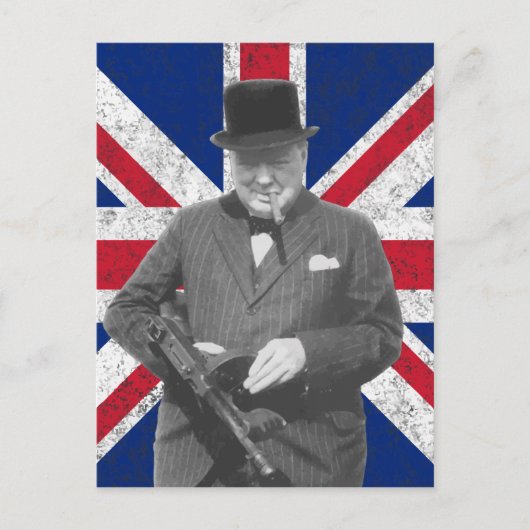 Carte Postale Churchill Pose Avec Le Drapeau Britannique (Devant)