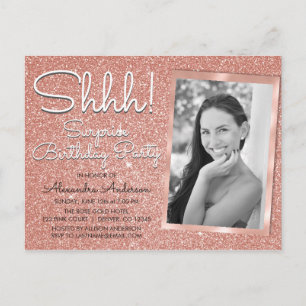 Carte Postale Chut ! Photo de fête d'anniversaire Rose Gold Surp