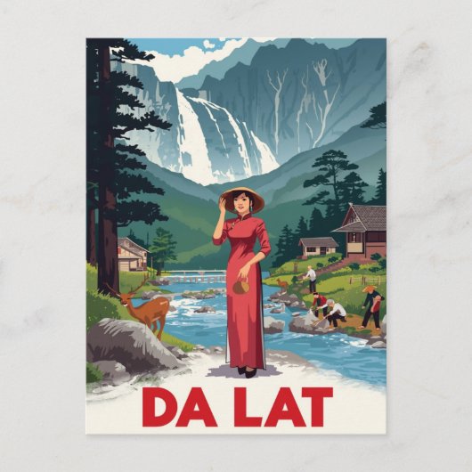 Carte Postale Chute d'eau de Da Lat & Ao Dai (Devant)